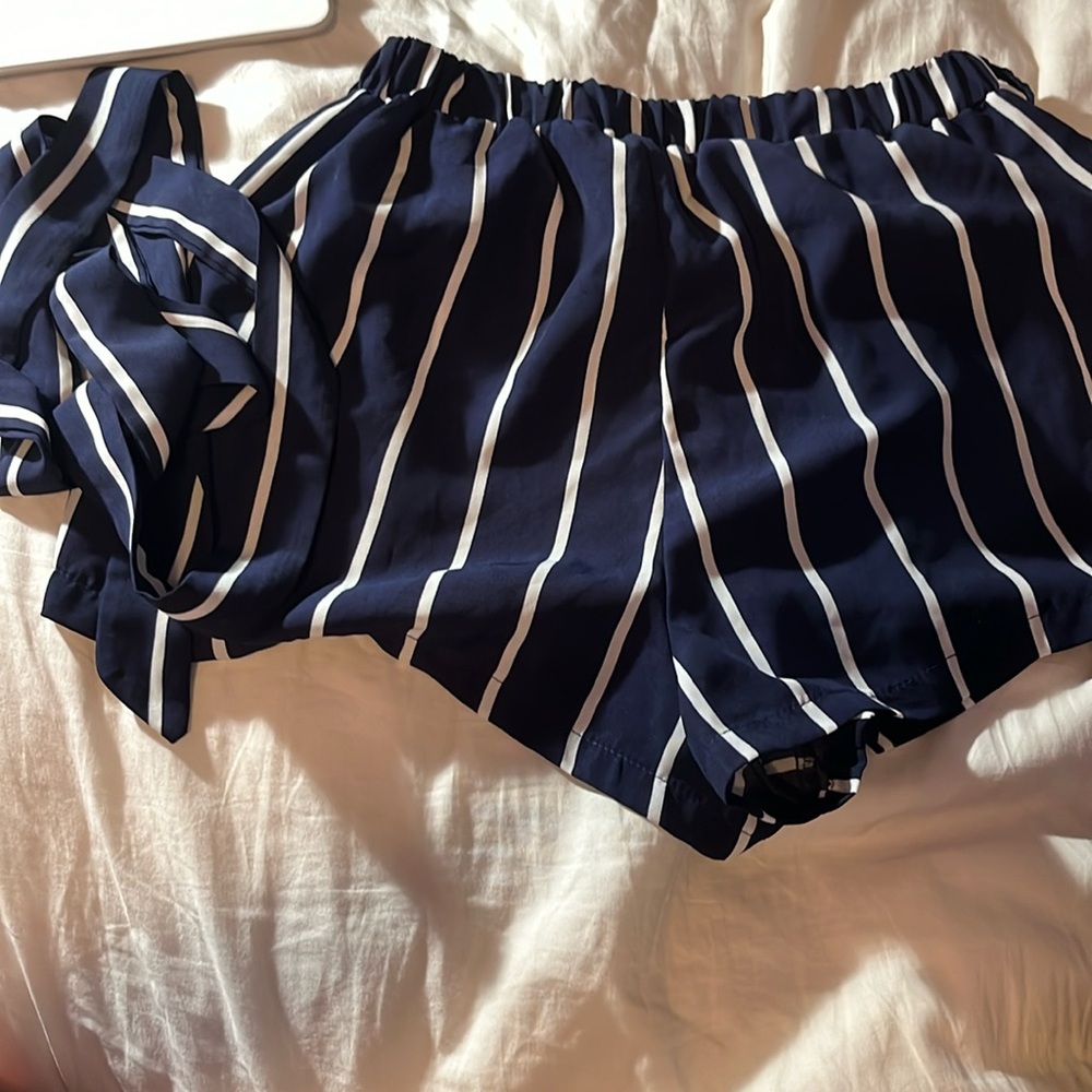 Navy blue and white striped SHEIN shorts. Size small.